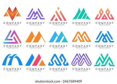 Conjunto de Vector de diseño de logotipo de la letra M. Colección de diseño moderno de letras M en colores.