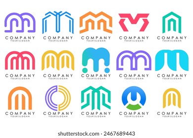 Set of letter M logo design vector. Collection of modern M letter design in colorful.