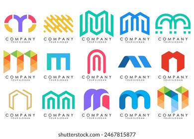 Set of letter M logo design vector. Collection of modern M letter design in colorful.