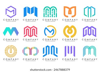 Set of letter M logo design vector. Collection of modern M letter design in colorful.