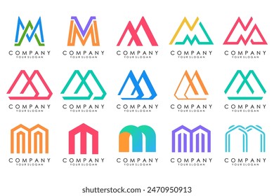 Set of letter M logo design vector. Collection of modern M letter design in colorful.