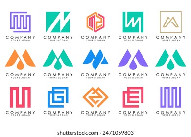 Set of letter M logo design vector. Collection of modern M letter design in colorful.