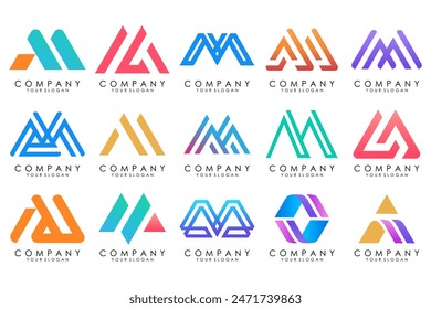 Set of letter M logo design vector. Collection of modern M letter design in colorful.