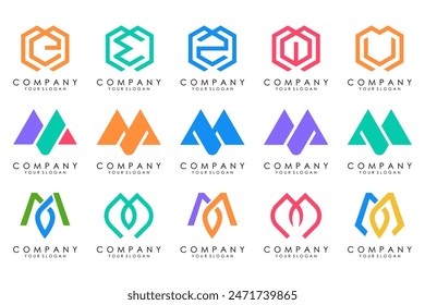 Conjunto de Vector de diseño de logotipo de la letra M. Colección de diseño moderno de letras M en colores.