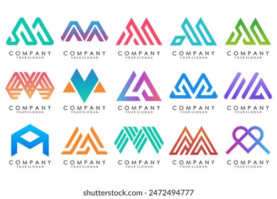 Satz von Buchstaben M Logo Design Vektorgrafik. Kollektion des modernen M-Buchstabendesigns in bunt.