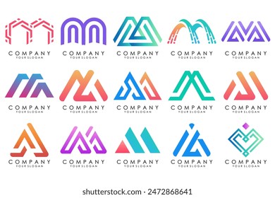 Set of letter M logo design vector. Collection of modern M letter design in colorful.