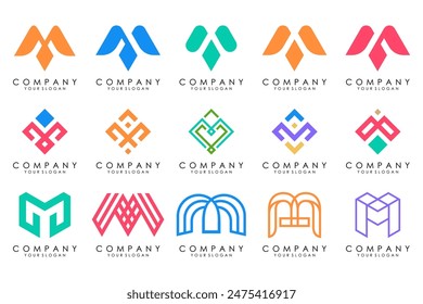 Conjunto de Vector de diseño de logotipo de la letra M. Colección de diseño moderno de letras M en colores.