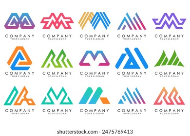 Conjunto de Vector de diseño de logotipo de la letra M. Colección de diseño moderno de letras M en colores.