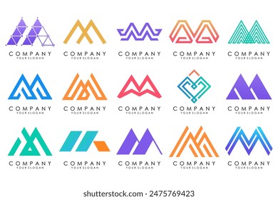 Set of letter M logo design vector. Collection of modern M letter design in colorful.