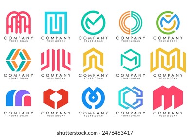 Set of letter M logo design vector. Collection of modern M letter design in colorful.