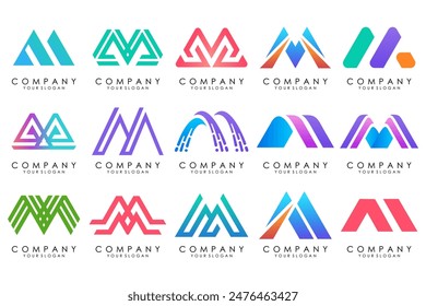 Conjunto de Vector de diseño de logotipo de la letra M. Colección de diseño moderno de letras M en colores.