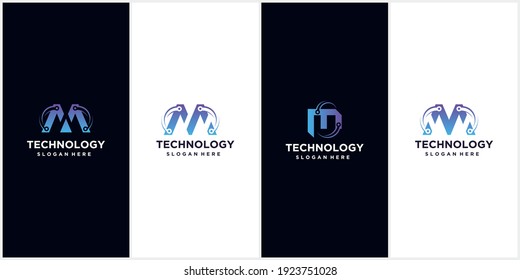 conjunto de letras tecnología M nueva plantilla de diseño de concepto