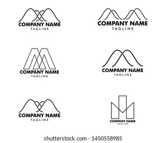 Set of Letter M vector line logo design
