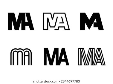 Set of letter MA logos. Abstract logos collection with letters. Geometrical abstract logos