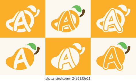 Set of letter A mango logo. This logo combines letters and a mango fruit. Perfect for fruit shops, juice store, farms, and the like.