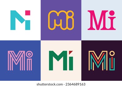 Set of letter MI logos. Abstract logos collection with letters. Geometrical abstract logos