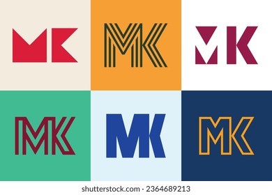 Conjunto de logotipos MK de letras. Resumen de colección de logotipos con letras. Logotipos geométricos abstractos