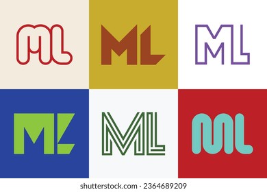 Conjunto de logotipos ML de letras. Resumen de colección de logotipos con letras. Logotipos geométricos abstractos