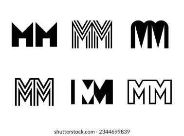 Set of letter MM logos. Abstract logos collection with letters. Geometrical abstract logos