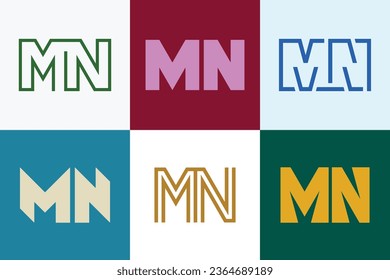 Conjunto de logotipos MN de letras. Resumen de colección de logotipos con letras. Logotipos geométricos abstractos