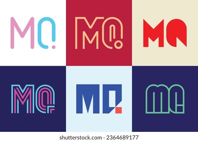 Conjunto de logotipos MQ de letras. Resumen de colección de logotipos con letras. Logotipos geométricos abstractos
