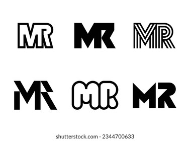 Set of letter MR logos. Abstract logos collection with letters. Geometrical abstract logos