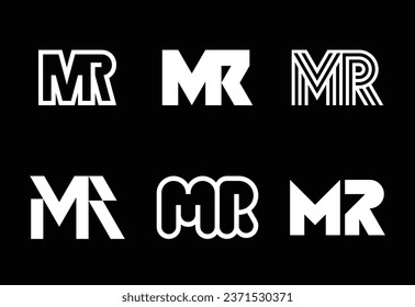 Set of letter MR logos. Abstract logos collection with letters. Geometrical abstract logos