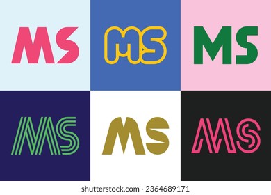 Set of letter MS logos. Abstract logos collection with letters. Geometrical abstract logos