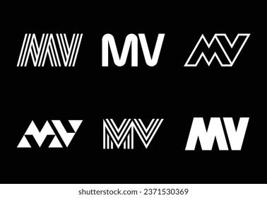 Set of letter MV logos. Abstract logos collection with letters. Geometrical abstract logos