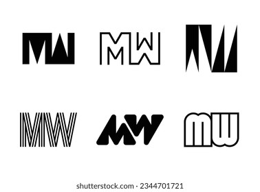 Set of letter MW logos. Abstract logos collection with letters. Geometrical abstract logos