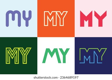 Set of letter MY logos. Abstract logos collection with letters. Geometrical abstract logos