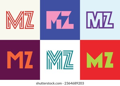 Conjunto de logotipos MZ de letras. Resumen de colección de logotipos con letras. Logotipos geométricos abstractos