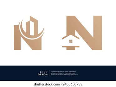 Set of letter N building logo design inspiration.