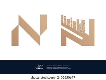 Set of letter N building real estate logo designs.
