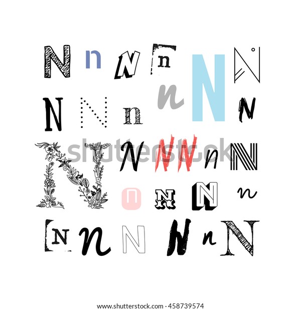 Set Letter N Different Style Collection Stock Vector Royalty Free