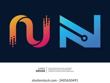 Set of Letter N digital data connection logo design.
