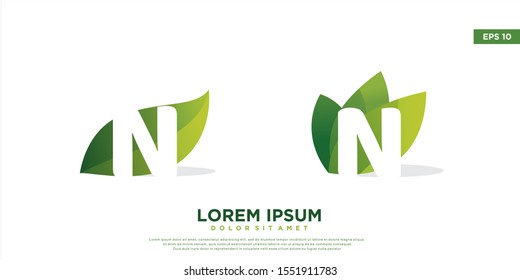 set of letter n leaf logo. simple icon, template design