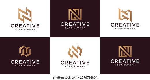 Set of letter N logo collection with golden concept Premium Vector