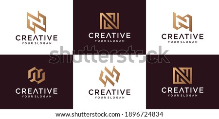 Set of letter N logo collection with golden concept Premium Vector