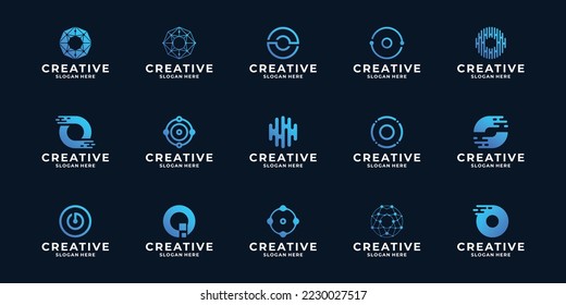 Set of letter N logo design dot connection, modern technology logo template.