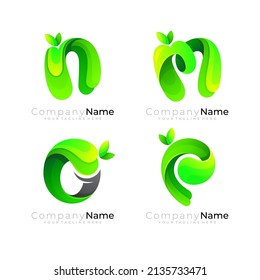 Set letter N, M, O, P design nature template, leaf logos, green