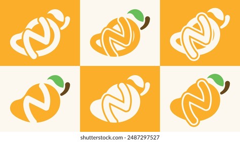 Conjunto de la letra N logotipo de mango. Este logotipo combina letras y una fruta de mango. Perfecto para tiendas de frutas, tiendas de jugos, granjas y similares.