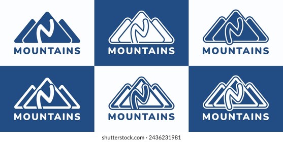 Set of letter N round mountains logo. This logo combines letters and mountain shapes. Suitable for nature lovers, hiking shops, outdoor tool shops and the like.