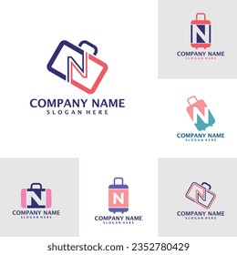 Conjunto de letras N con vector de diseño del logotipo de maleta. N inicial con el concepto de plantilla de diseño del logotipo de Suitcase