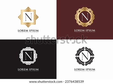 Set of Letter N vintage element symbol, Golden Letter N premium logo design template