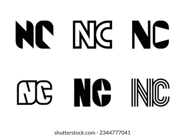 Set of letter NC logos. Abstract logos collection with letters. Geometrical abstract logos