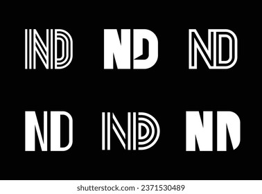 Set of letter ND logos. Abstract logos collection with letters. Geometrical abstract logos