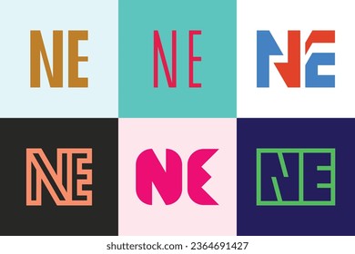 Set von Buchstaben NE Logos. Abstrakte Logos-Kollektion mit Buchstaben. Abstrakte geometrische Logos
