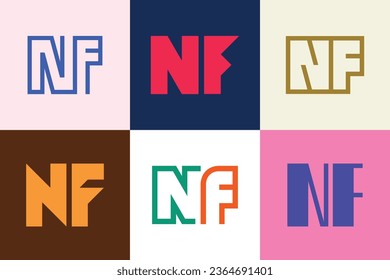 Set of letter NF logos. Abstract logos collection with letters. Geometrical abstract logos