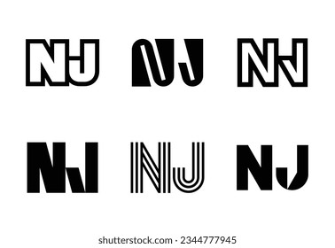 Set of letter NJ logos. Abstract logos collection with letters. Geometrical abstract logos